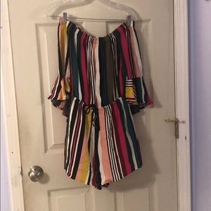 Off the shoulder rainbow romper